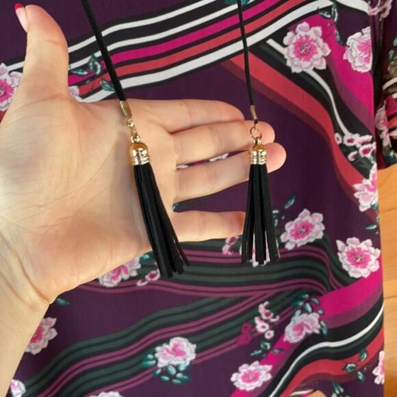 Vince Camuto Purple Floral Tassel Tie Bell Sleeve Mini Shift Dress Size S 6 - Picture 6 of 9